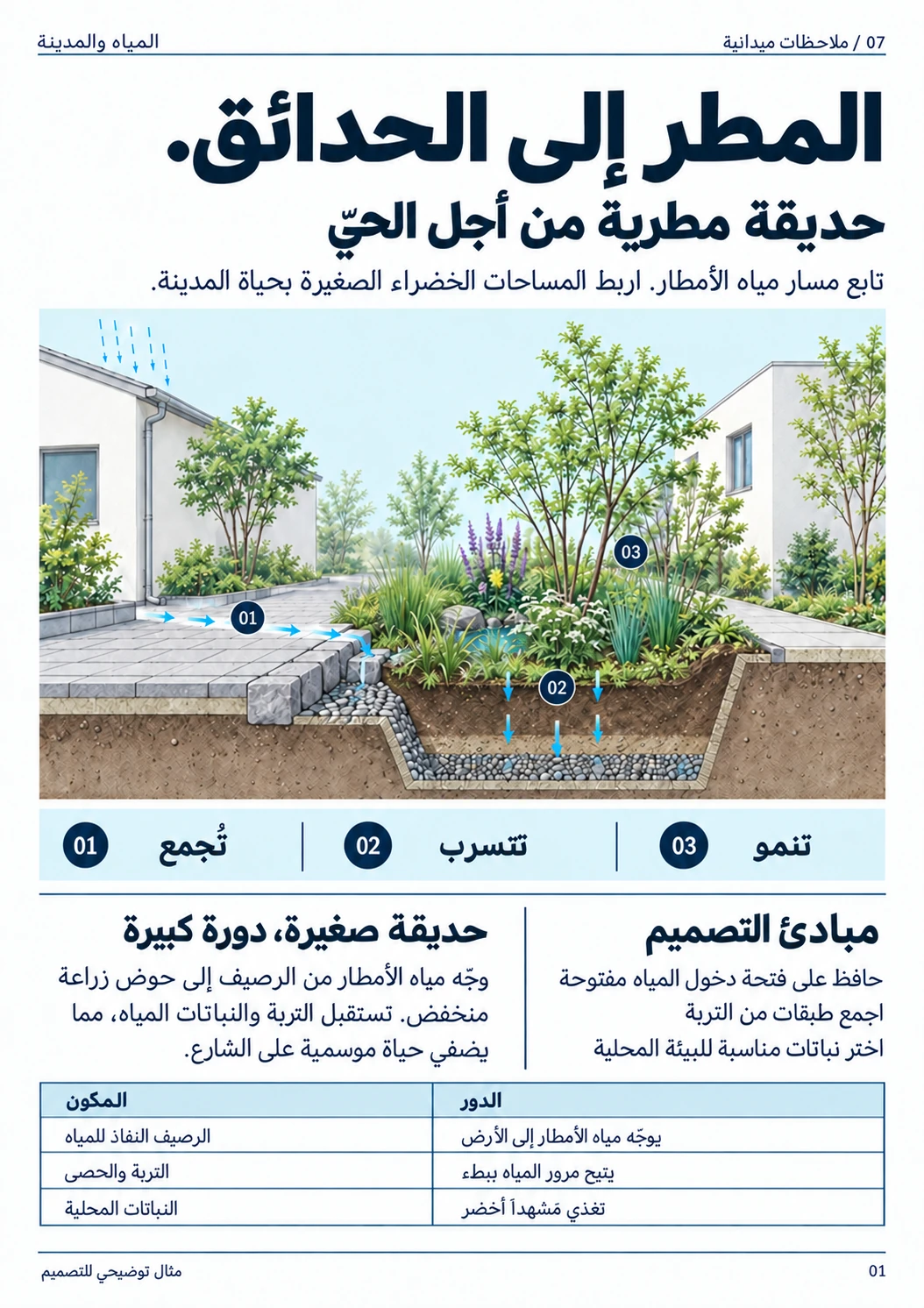 الترجمة العربية للصفحة النموذجية من تقرير الحديقة المطرية