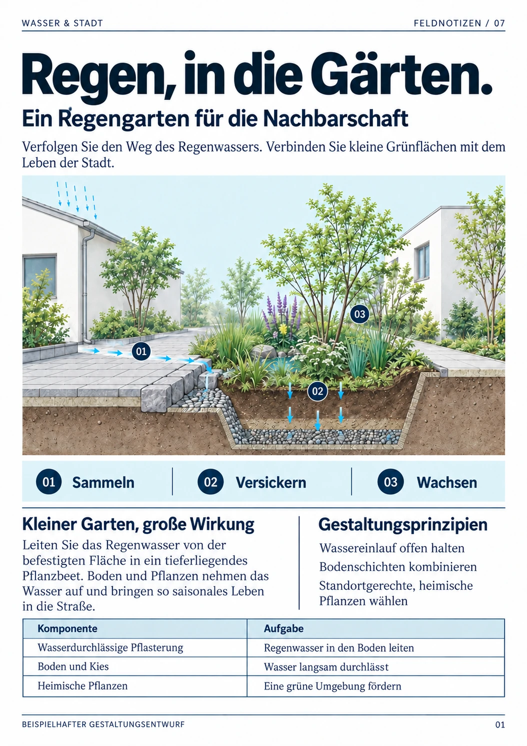Deutsche Übersetzung der Beispielseite über Regengärten